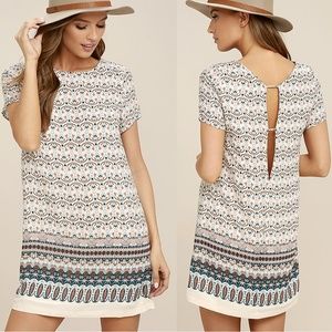 Lulu's Short-Sleeve Shift Dress Botanical Beige